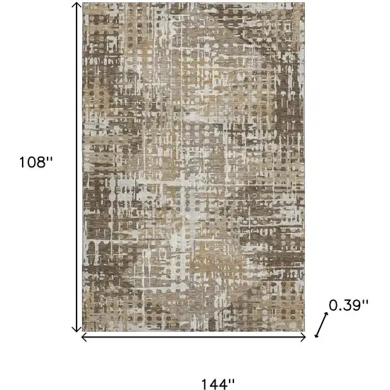Brown And Beige Geometric Washable Area Rug With UV Protection Photo 9