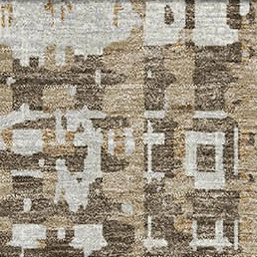 Brown And Beige Geometric Washable Area Rug With UV Protection Photo 3