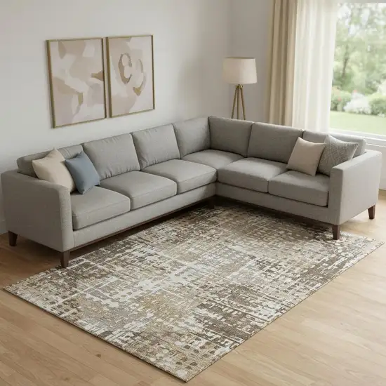 Brown And Beige Geometric Washable Area Rug With UV Protection Photo 2