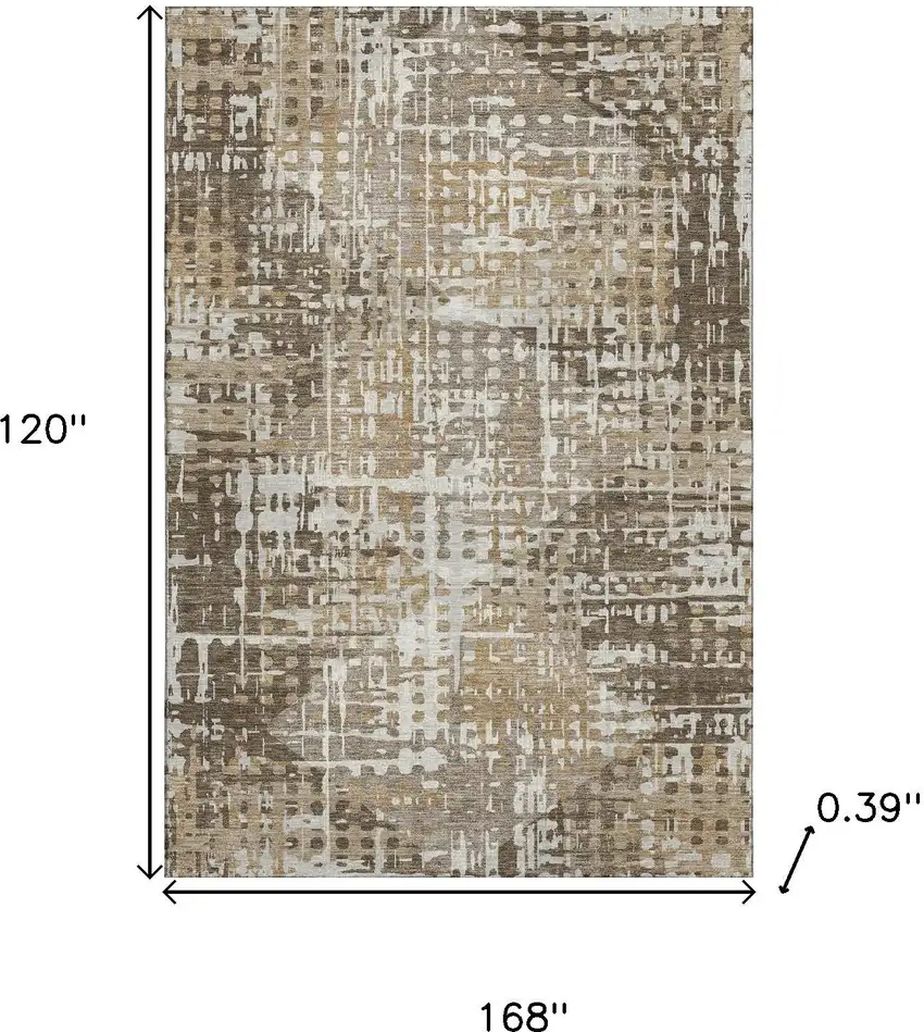 Brown And Beige Geometric Washable Area Rug With UV Protection Photo 9