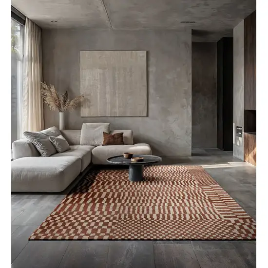 Brown And Beige Geometric Washable Area Rug With UV Protection Photo 4
