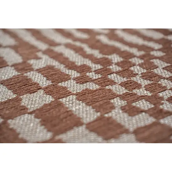 Brown And Beige Geometric Washable Area Rug With UV Protection Photo 8