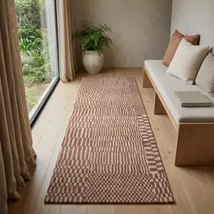Photo of Brown And Beige Geometric Washable Area Rug With UV Protection