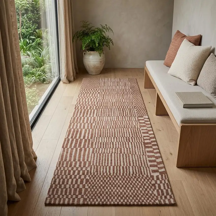 Brown And Beige Geometric Washable Area Rug With UV Protection Photo 1