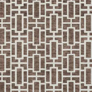 Photo of Brown And Beige Geometric Washable Indoor Outdoor Area Rug