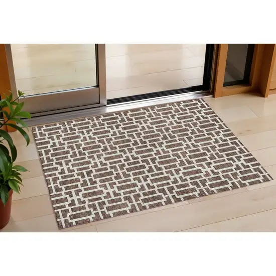 Brown And Beige Geometric Washable Indoor Outdoor Area Rug Photo 1