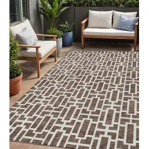 Photo of Brown And Beige Geometric Washable Indoor Outdoor Area Rug