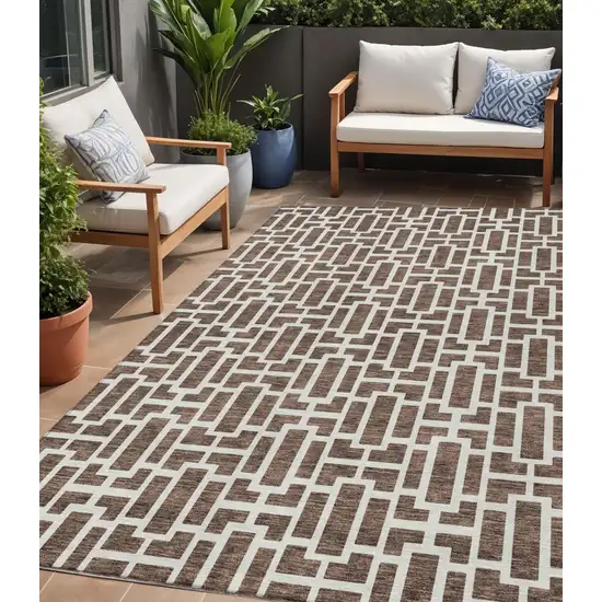 Brown And Beige Geometric Washable Indoor Outdoor Area Rug Photo 1