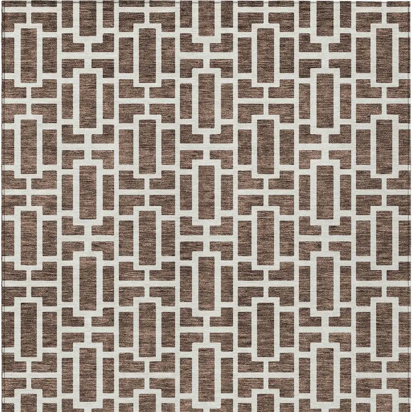 Brown And Beige Geometric Washable Indoor Outdoor Area Rug Photo 8