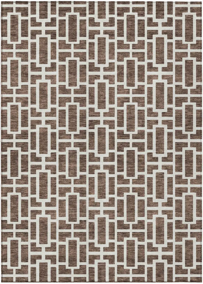 Brown And Beige Geometric Washable Indoor Outdoor Area Rug Photo 2