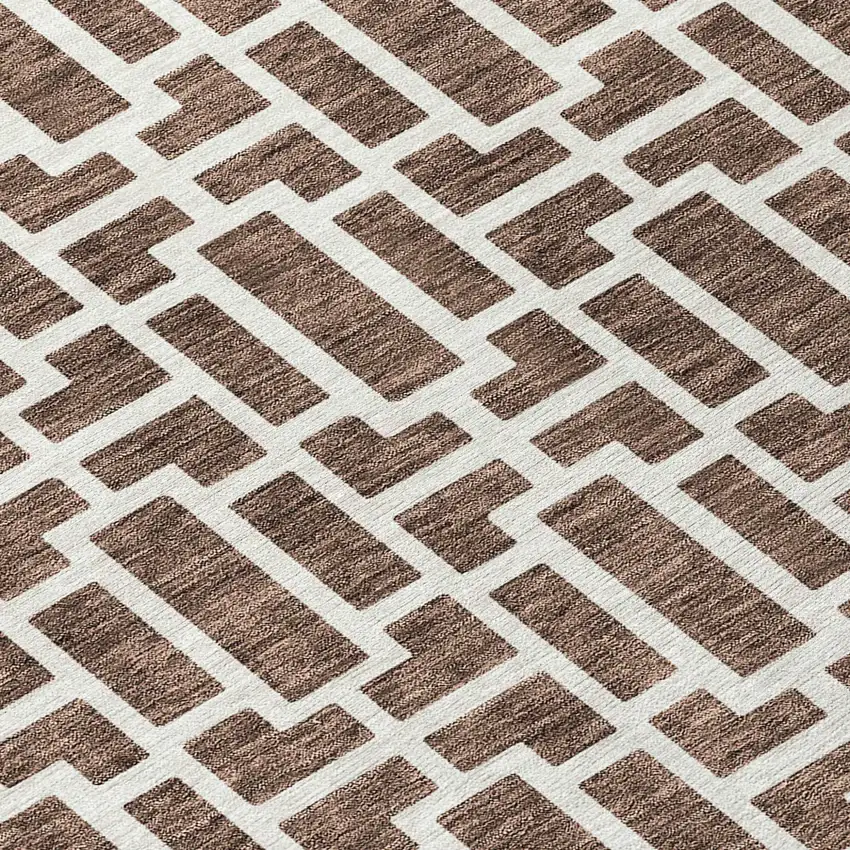 Brown And Beige Geometric Washable Indoor Outdoor Area Rug Photo 6