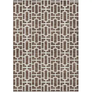 Photo of Brown And Beige Geometric Washable Indoor Outdoor Area Rug