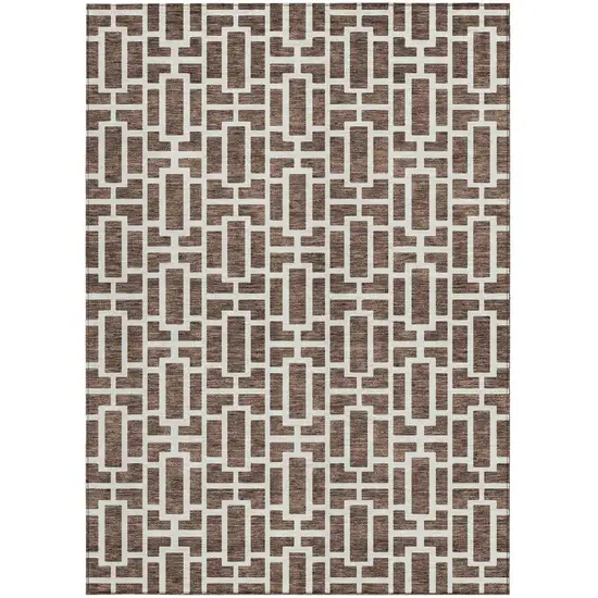 Brown And Beige Geometric Washable Indoor Outdoor Area Rug Photo 8