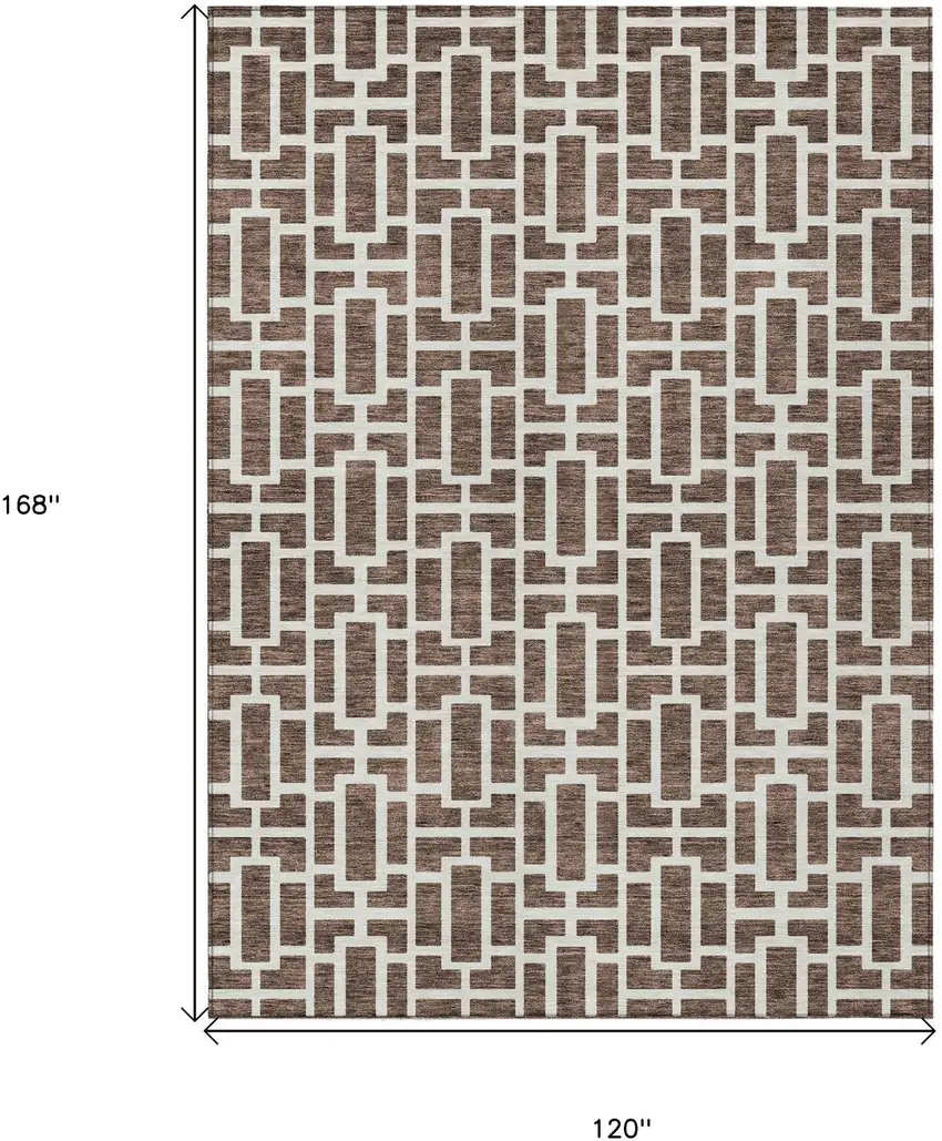 Brown And Beige Geometric Washable Indoor Outdoor Area Rug Photo 3