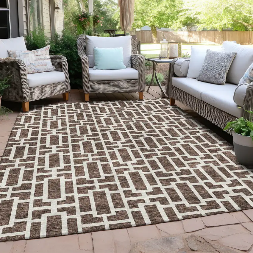 Brown And Beige Geometric Washable Indoor Outdoor Area Rug Photo 9