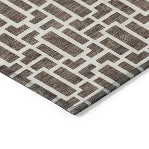 Photo of Brown And Beige Geometric Washable Indoor Outdoor Area Rug