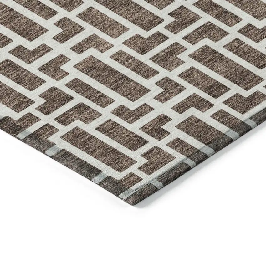 Brown And Beige Geometric Washable Indoor Outdoor Area Rug Photo 5