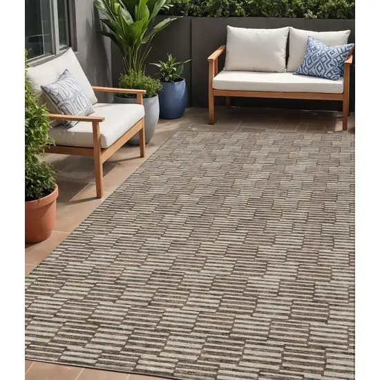 Brown And Beige Geometric Washable Indoor Outdoor Area Rug Photo 1