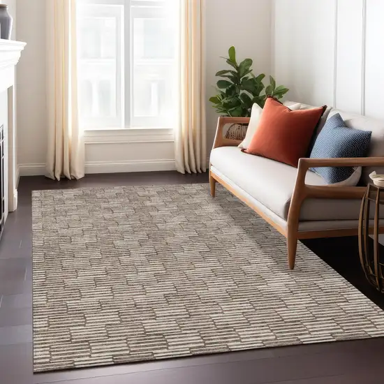 Brown And Beige Geometric Washable Indoor Outdoor Area Rug Photo 9