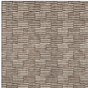 Photo of Brown And Beige Geometric Washable Indoor Outdoor Area Rug