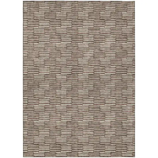 Brown And Beige Geometric Washable Indoor Outdoor Area Rug Photo 2