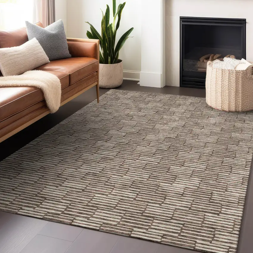 Brown And Beige Geometric Washable Indoor Outdoor Area Rug Photo 9