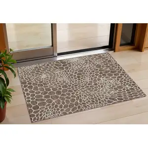 Photo of Brown And Beige Geometric Washable Indoor Outdoor Area Rug