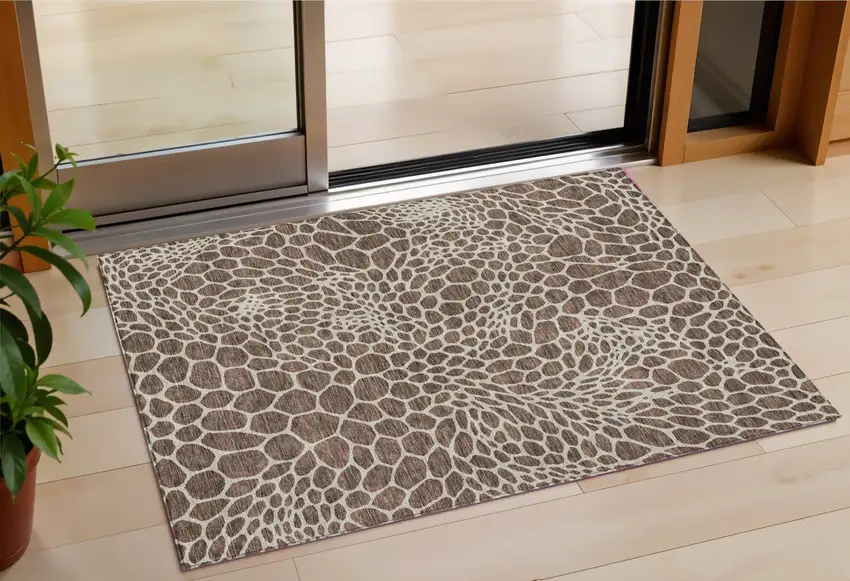 Brown And Beige Geometric Washable Indoor Outdoor Area Rug Photo 1