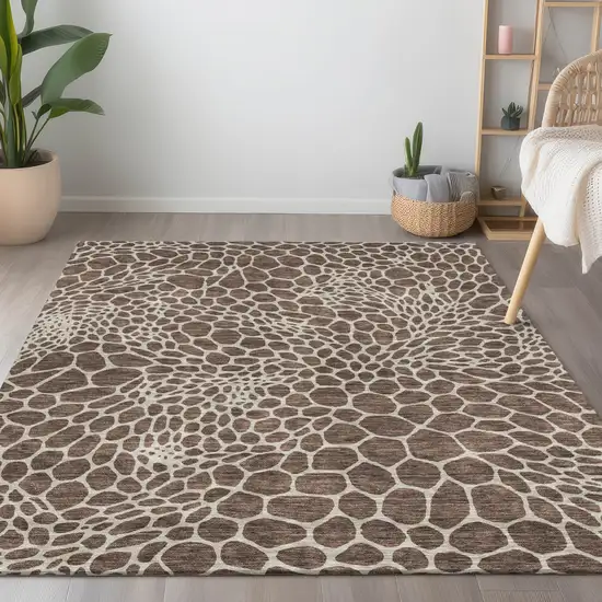 Brown And Beige Geometric Washable Indoor Outdoor Area Rug Photo 9