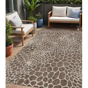 Photo of Brown And Beige Geometric Washable Indoor Outdoor Area Rug