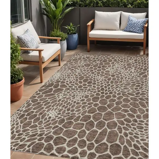 Brown And Beige Geometric Washable Indoor Outdoor Area Rug Photo 1