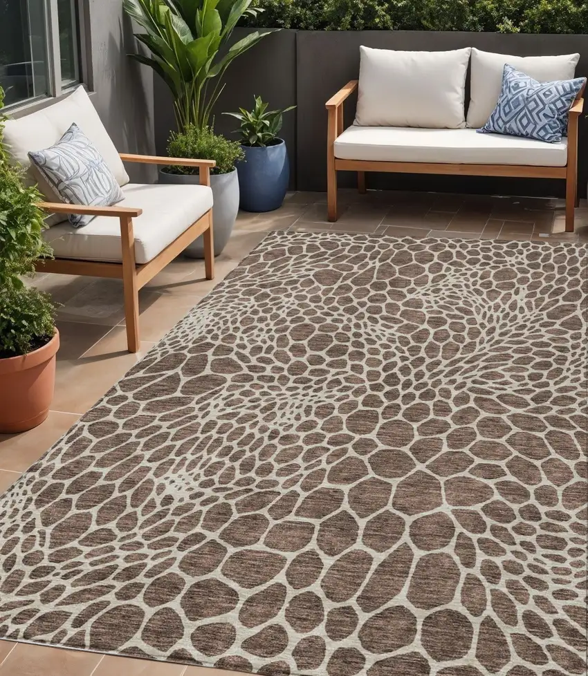 Brown And Beige Geometric Washable Indoor Outdoor Area Rug Photo 1