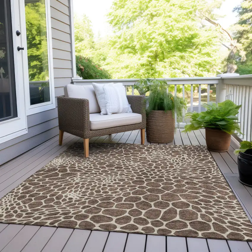Brown And Beige Geometric Washable Indoor Outdoor Area Rug Photo 9
