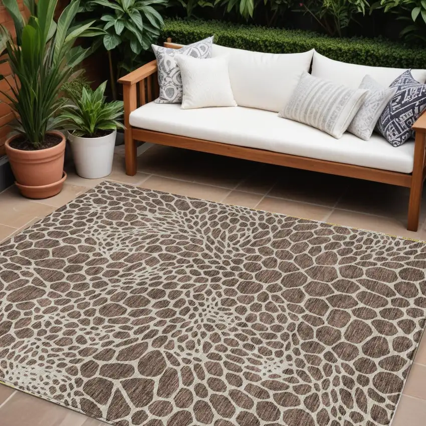 Brown And Beige Geometric Washable Indoor Outdoor Area Rug Photo 1