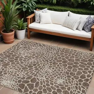 Photo of Brown And Beige Geometric Washable Indoor Outdoor Area Rug