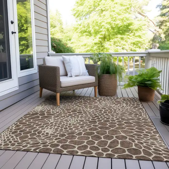 Brown And Beige Geometric Washable Indoor Outdoor Area Rug Photo 9