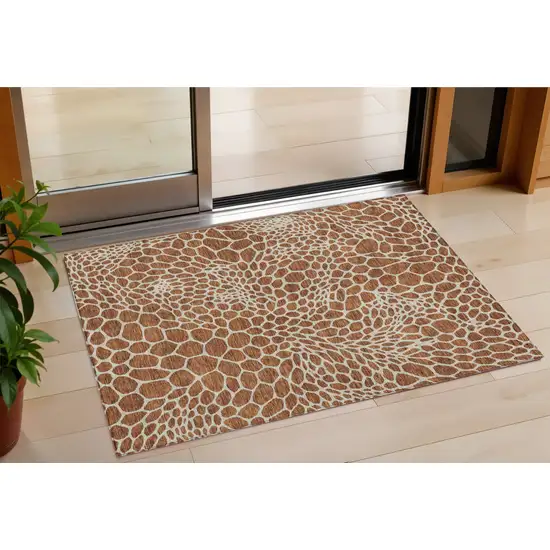 Brown And Beige Geometric Washable Indoor Outdoor Area Rug Photo 1