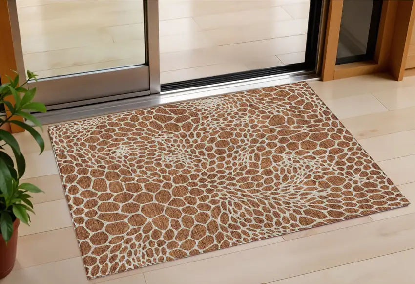 Brown And Beige Geometric Washable Indoor Outdoor Area Rug Photo 1