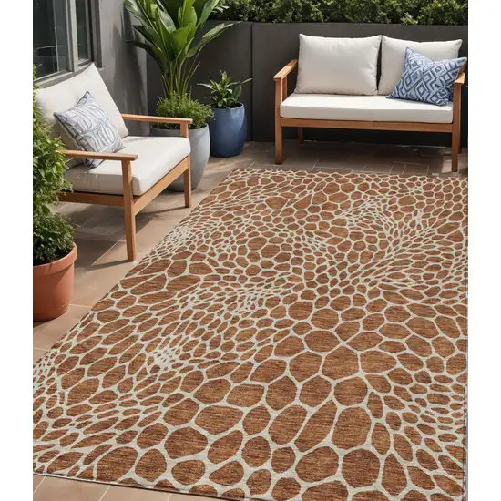 Brown And Beige Geometric Washable Indoor Outdoor Area Rug Photo 1