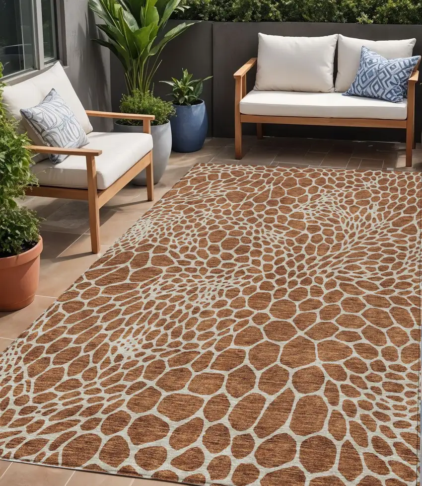 Brown And Beige Geometric Washable Indoor Outdoor Area Rug Photo 1