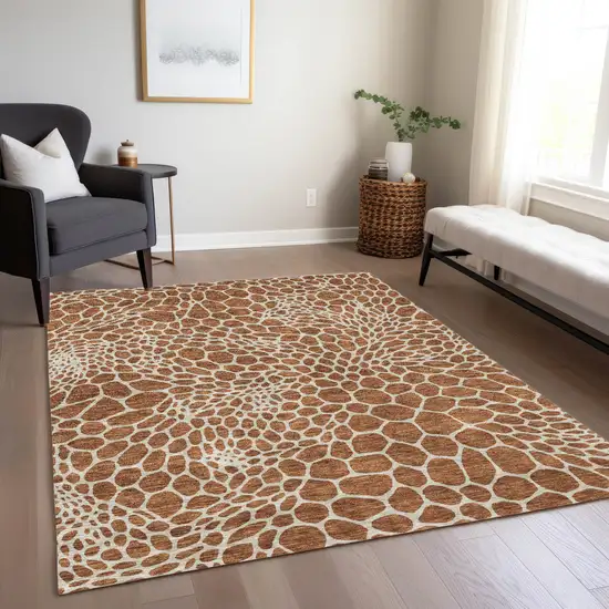 Brown And Beige Geometric Washable Indoor Outdoor Area Rug Photo 9