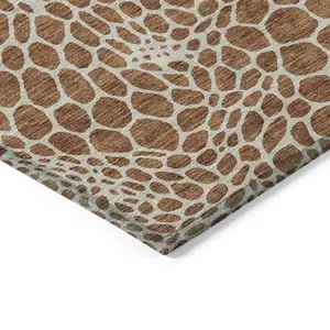 Photo of Brown And Beige Geometric Washable Indoor Outdoor Area Rug