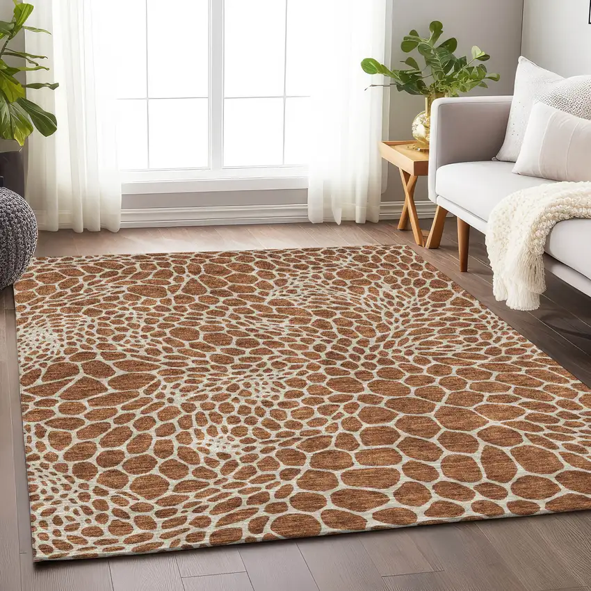 Brown And Beige Geometric Washable Indoor Outdoor Area Rug Photo 9