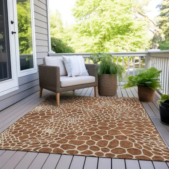Brown And Beige Geometric Washable Indoor Outdoor Area Rug Photo 9