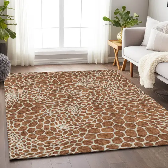 Brown And Beige Geometric Washable Indoor Outdoor Area Rug Photo 9