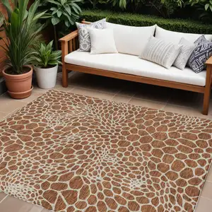 Photo of Brown And Beige Geometric Washable Indoor Outdoor Area Rug