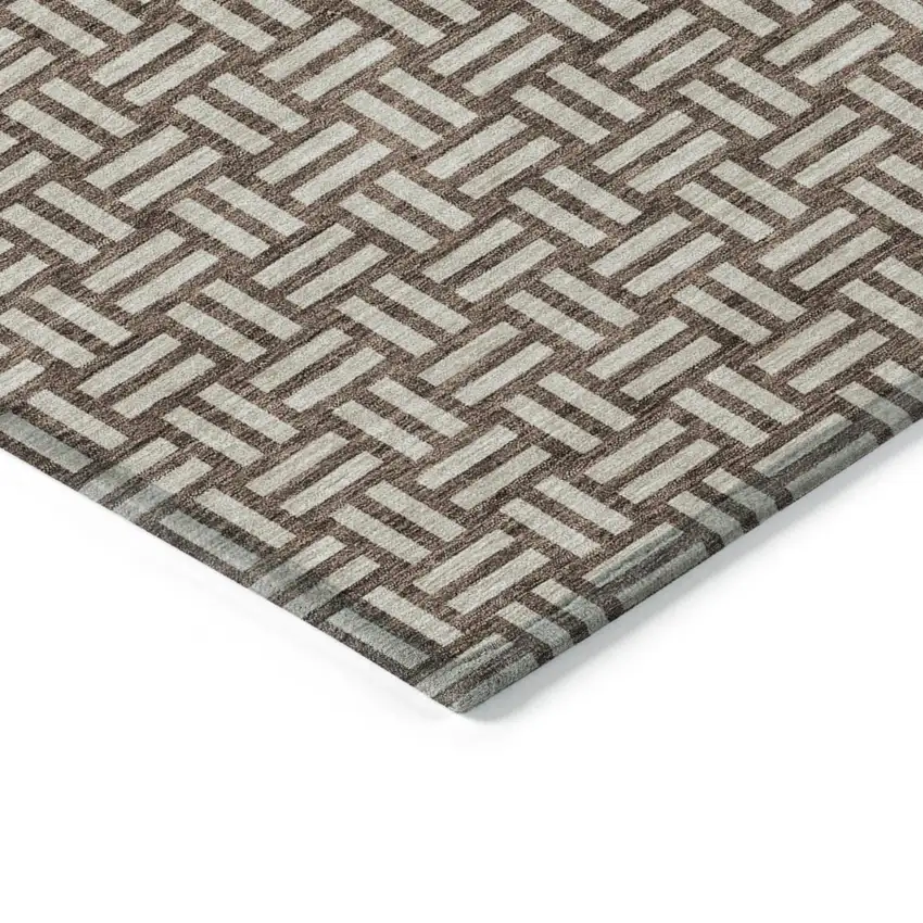 Brown And Beige Geometric Washable Indoor Outdoor Area Rug Photo 5