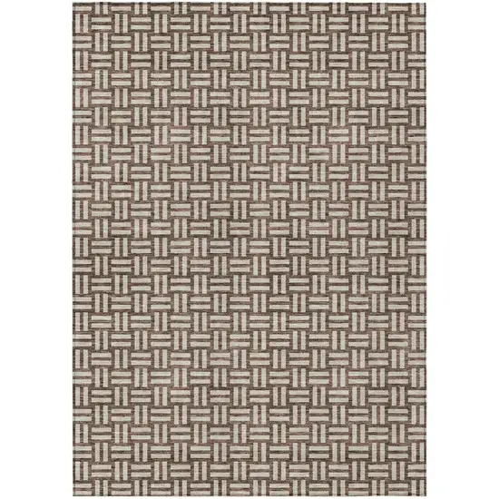 Brown And Beige Geometric Washable Indoor Outdoor Area Rug Photo 2