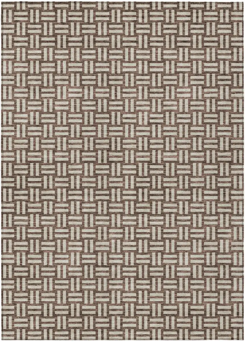 Brown And Beige Geometric Washable Indoor Outdoor Area Rug Photo 2