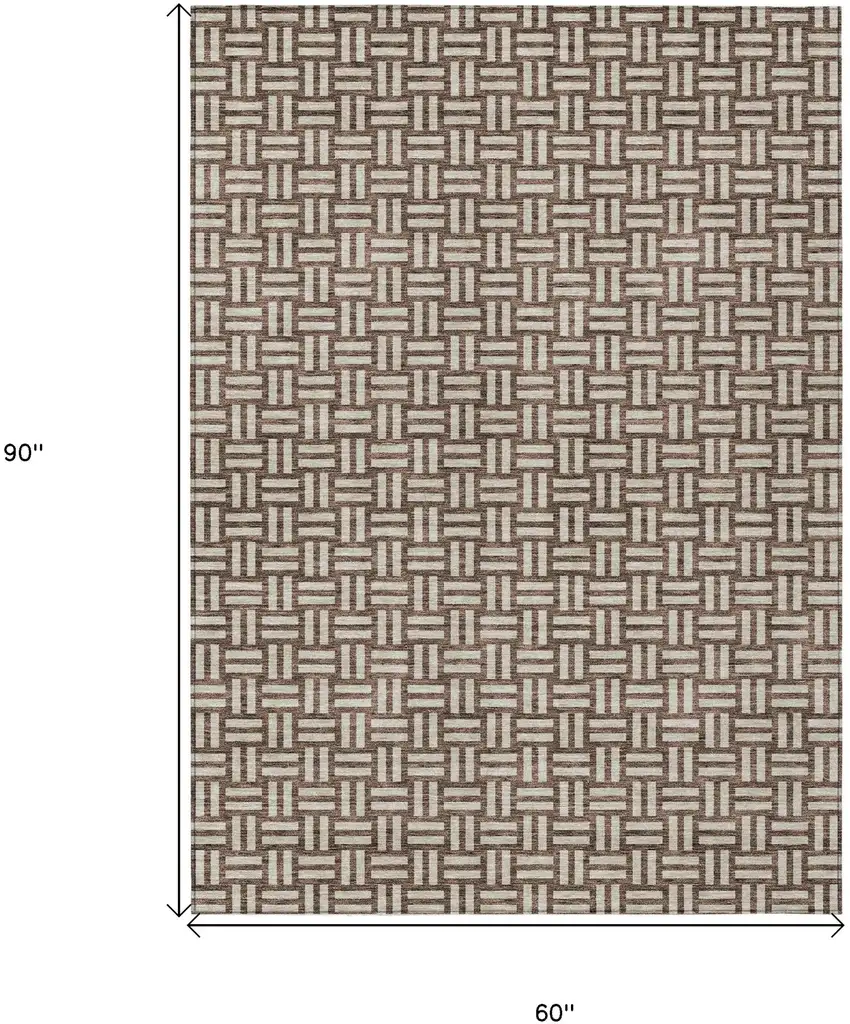 Brown And Beige Geometric Washable Indoor Outdoor Area Rug Photo 3